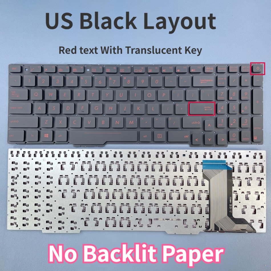 US NoBacklit Keyboard for Asus Rog GL553 GL553V GL553VW ZX553VD ZX53V FX553VD FX53VD FX753VD FZ53V ZX73 Series(Translucent Key)