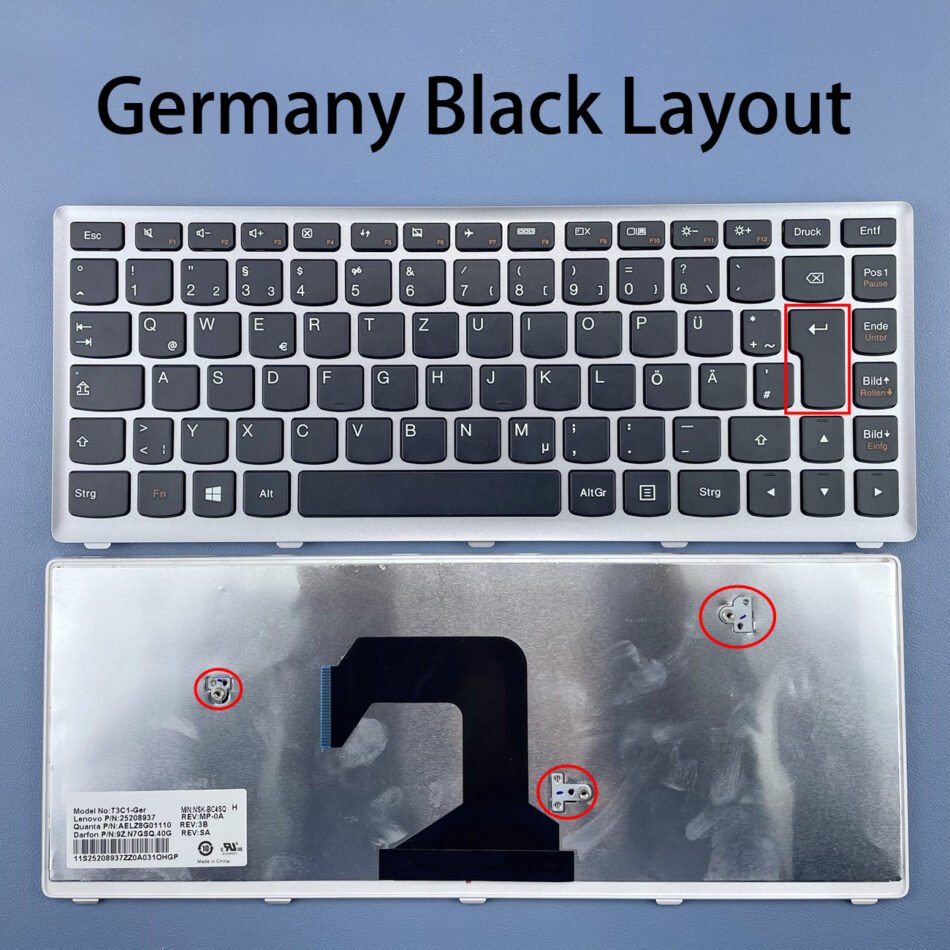 Germany Laptop Keyboard For Lenovo IdeaPad U410 U410-IFI U410-ITH Series With Silver Frame