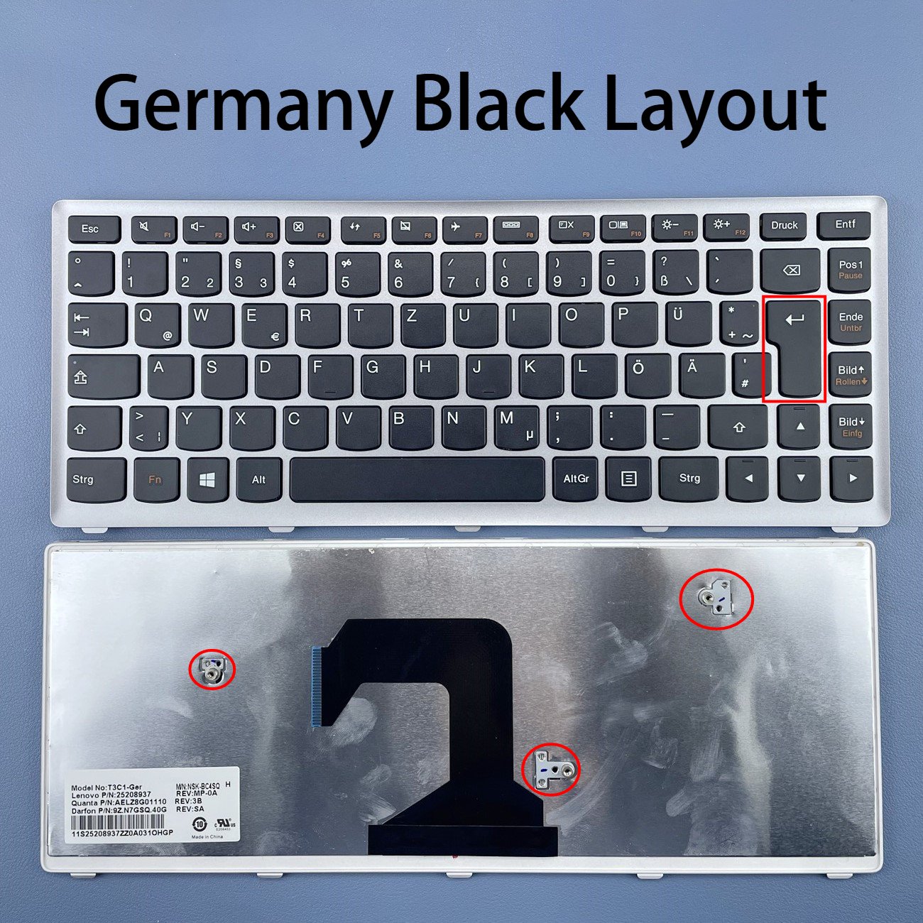 Germany Laptop Keyboard For Lenovo IdeaPad U410 U410-IFI U410-ITH Series With Silver Frame